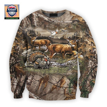 Viticstore Hunting Bucks And Birds 3D Brown Shade All Over Printed 2Xl Sweater ? Usalast