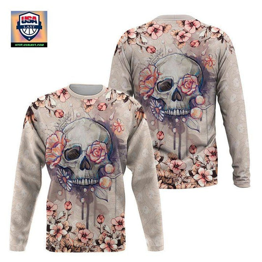 Viticstore Skull Flower- Cream Shade Salmon Pink Detail- Ultra Soft 3D All Over Printed Xl Sweater ? Usalast