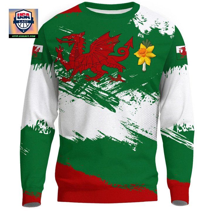 Wales Sweater ? St Davids Day Flag Brush A02 ? Usalast