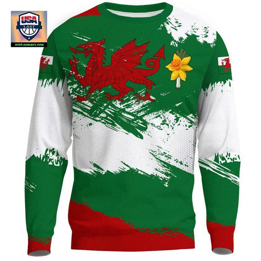 Wales Sweater ? St Davids Day Flag Brush A02 ? Usalast