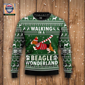 Walking In A Beagle Wonderland Crewneck Sweater Vintage Christmas Design Unisex Clothes ? Usalast