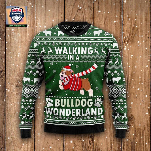 Walking In A Bulldog Wonderland Sweater Funny Dog Ugly Christmas Sweater Winter Gift ? Usalast
