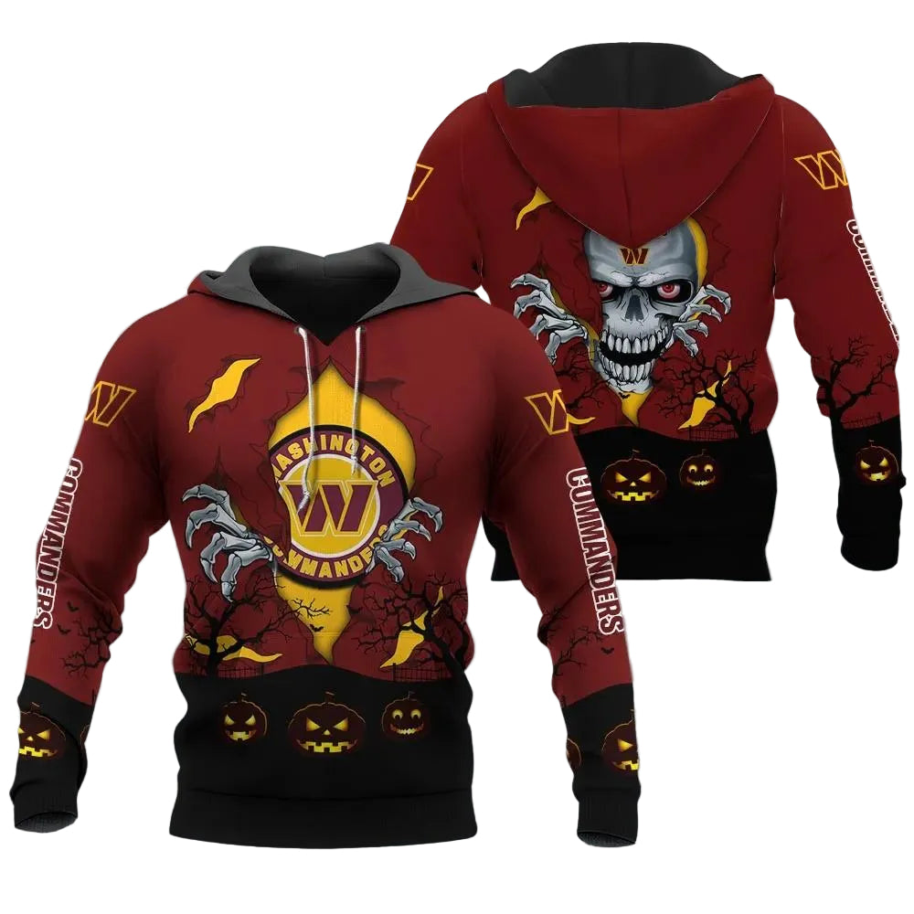 Washington Commanders Halloween 3D NFL All Over Print Hoodie -Moonbestprint