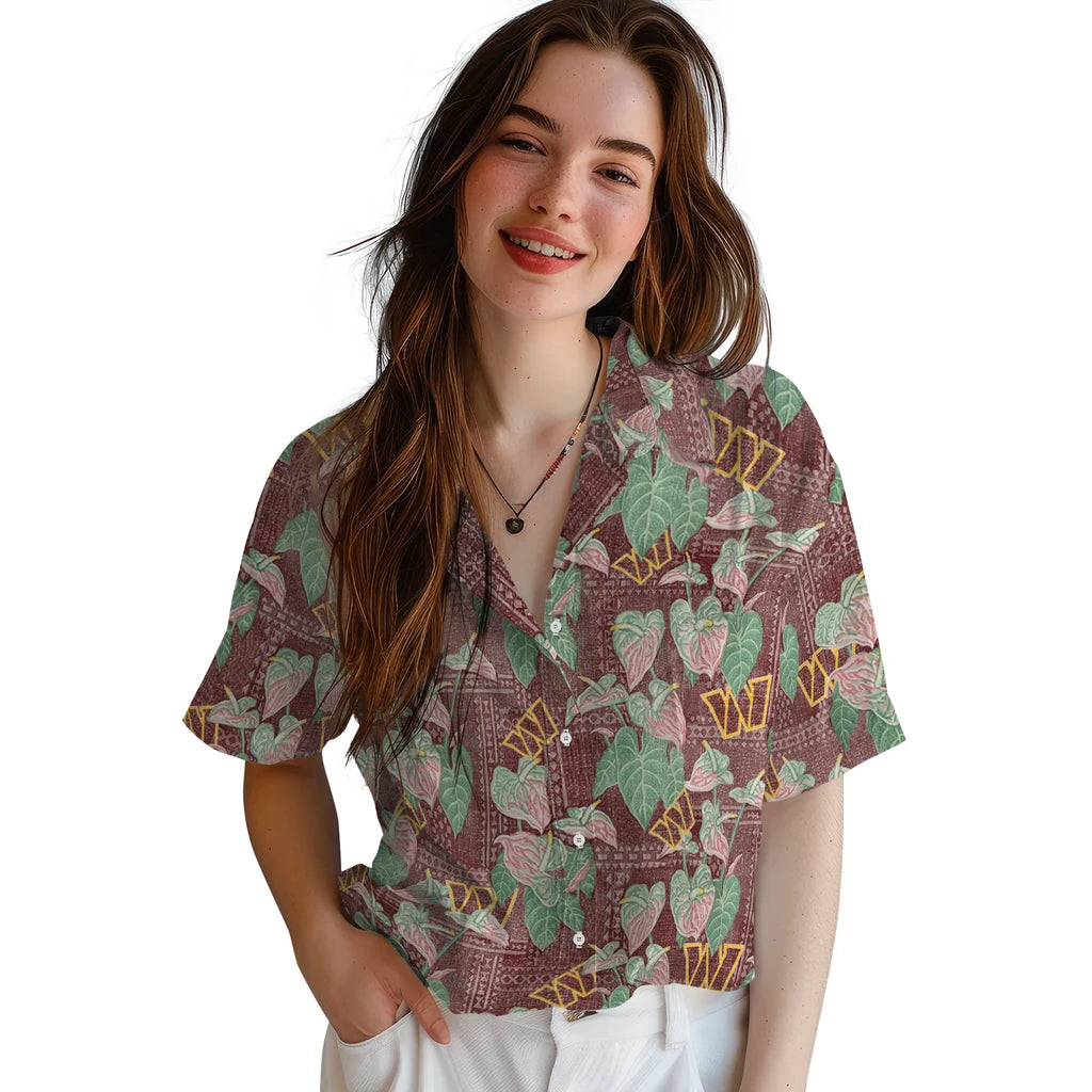 Washington Commanders Hawaiian Shirt - Anthurium Overlay | Moonbestprint