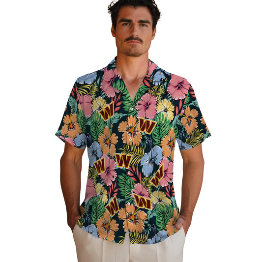 Washington Commanders Hawaiian Shirt - Brilliant Hibiscus Garden | Moonbestprint