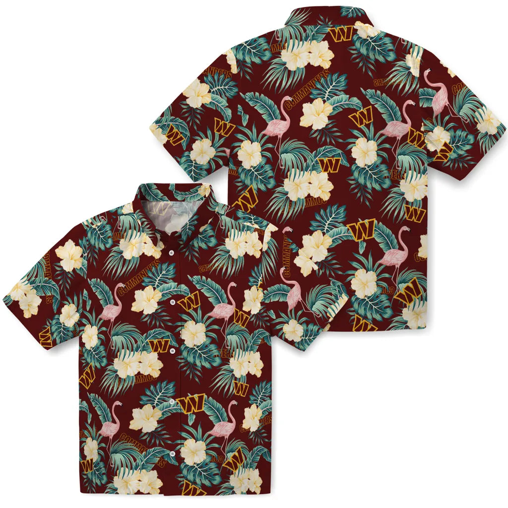 Washington Commanders Hawaiian Shirt - Flamingo and Hibiscus | Moonbestprint