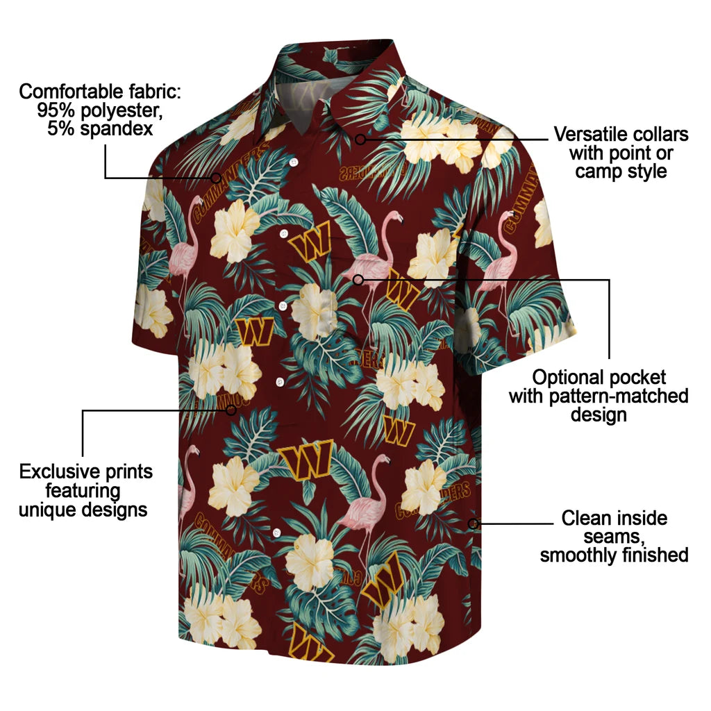 Washington Commanders Hawaiian Shirt - Flamingo and Hibiscus | Moonbestprint
