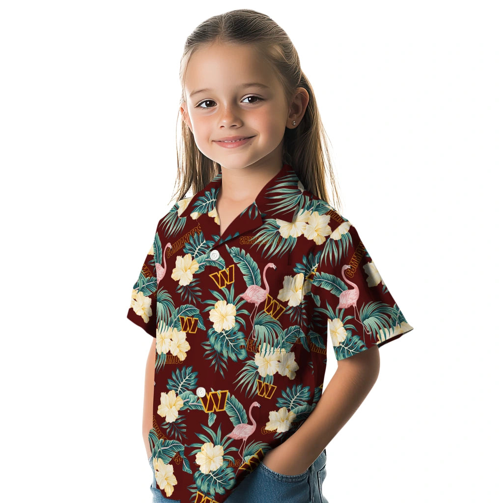 Washington Commanders Hawaiian Shirt - Flamingo and Hibiscus | Moonbestprint