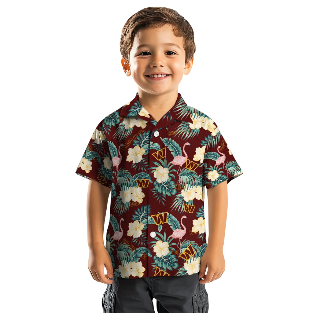 Washington Commanders Hawaiian Shirt - Flamingo and Hibiscus | Moonbestprint