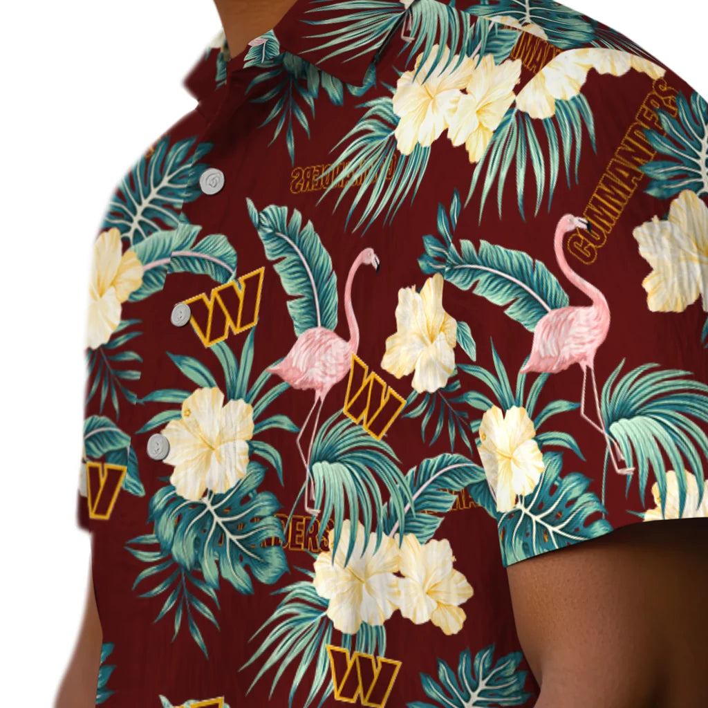 Washington Commanders Hawaiian Shirt - Flamingo and Hibiscus | Moonbestprint