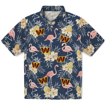 Washington Commanders Hawaiian Shirt - Flamingo Hibiscus | Moonbestprint