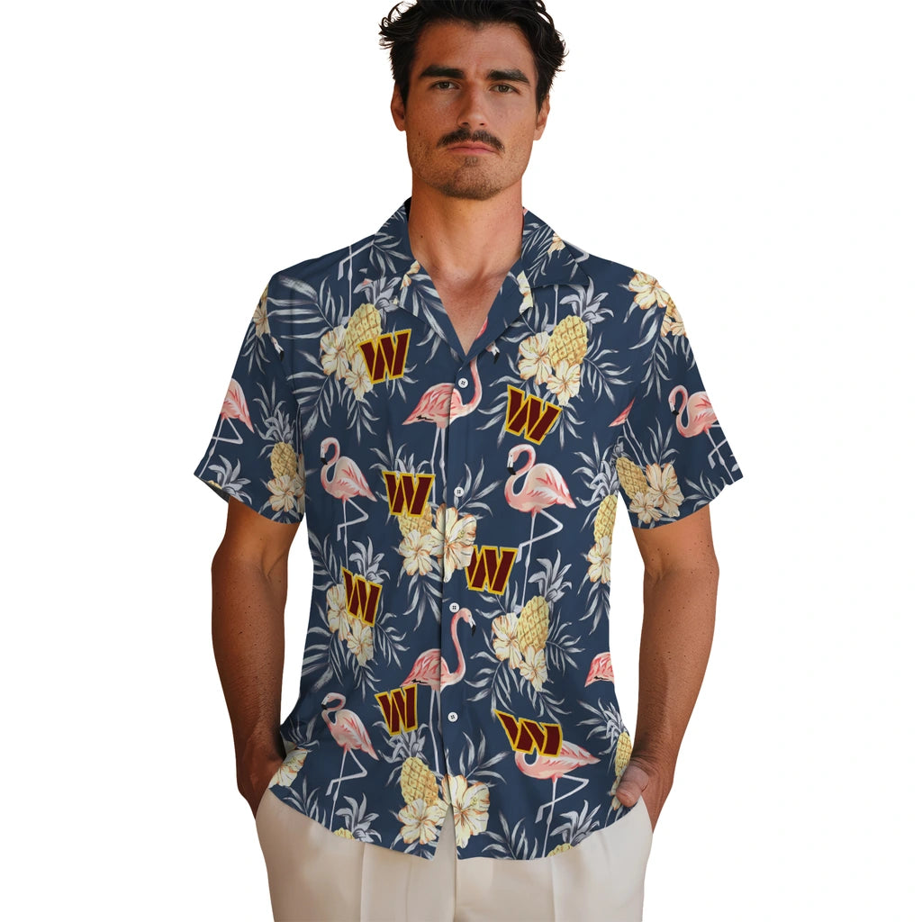Washington Commanders Hawaiian Shirt - Flamingo Hibiscus | Moonbestprint