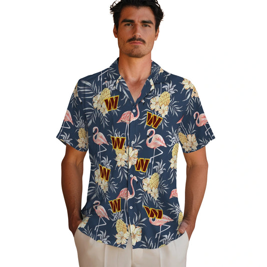 Washington Commanders Hawaiian Shirt - Flamingo Hibiscus | Moonbestprint