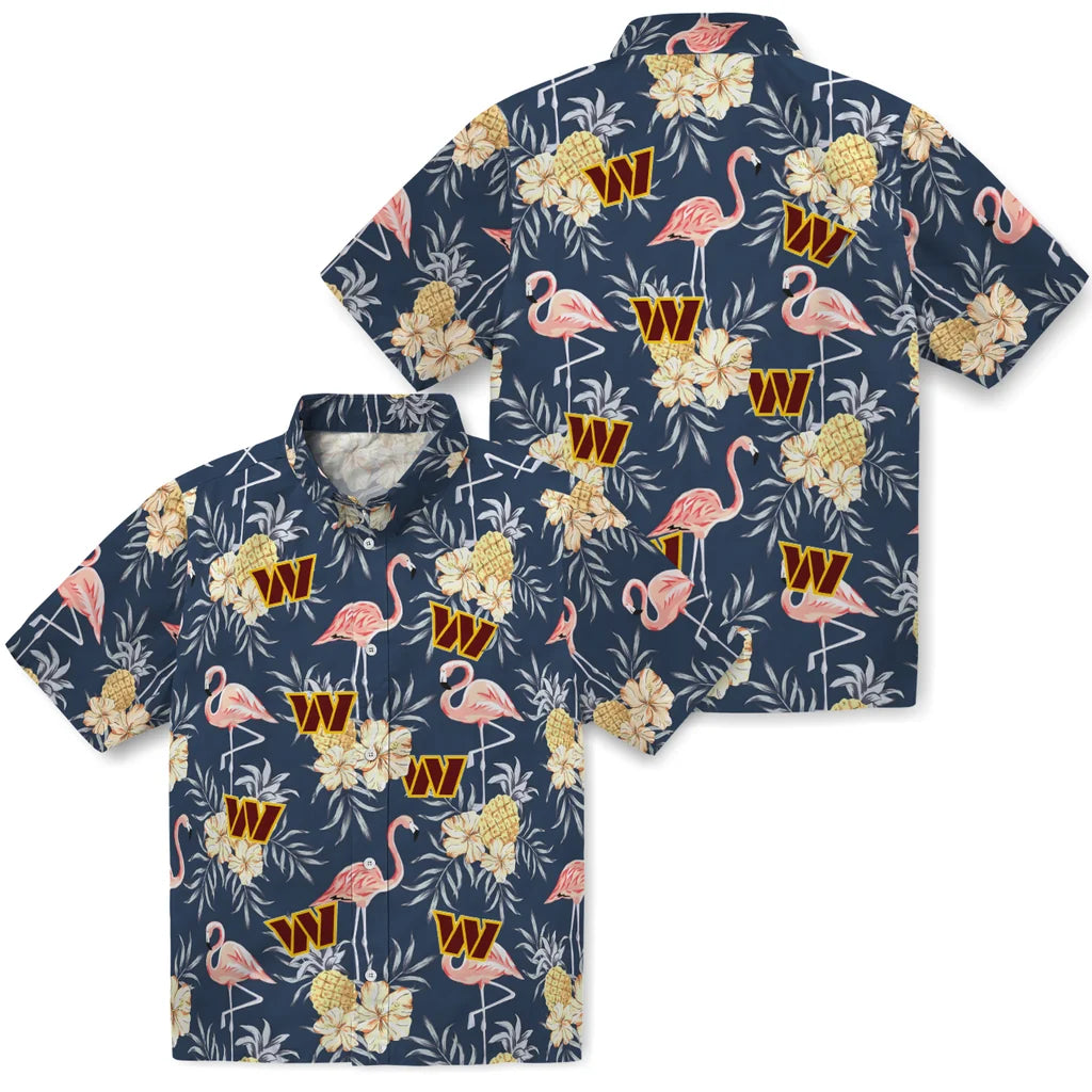 Washington Commanders Hawaiian Shirt - Flamingo Hibiscus | Moonbestprint