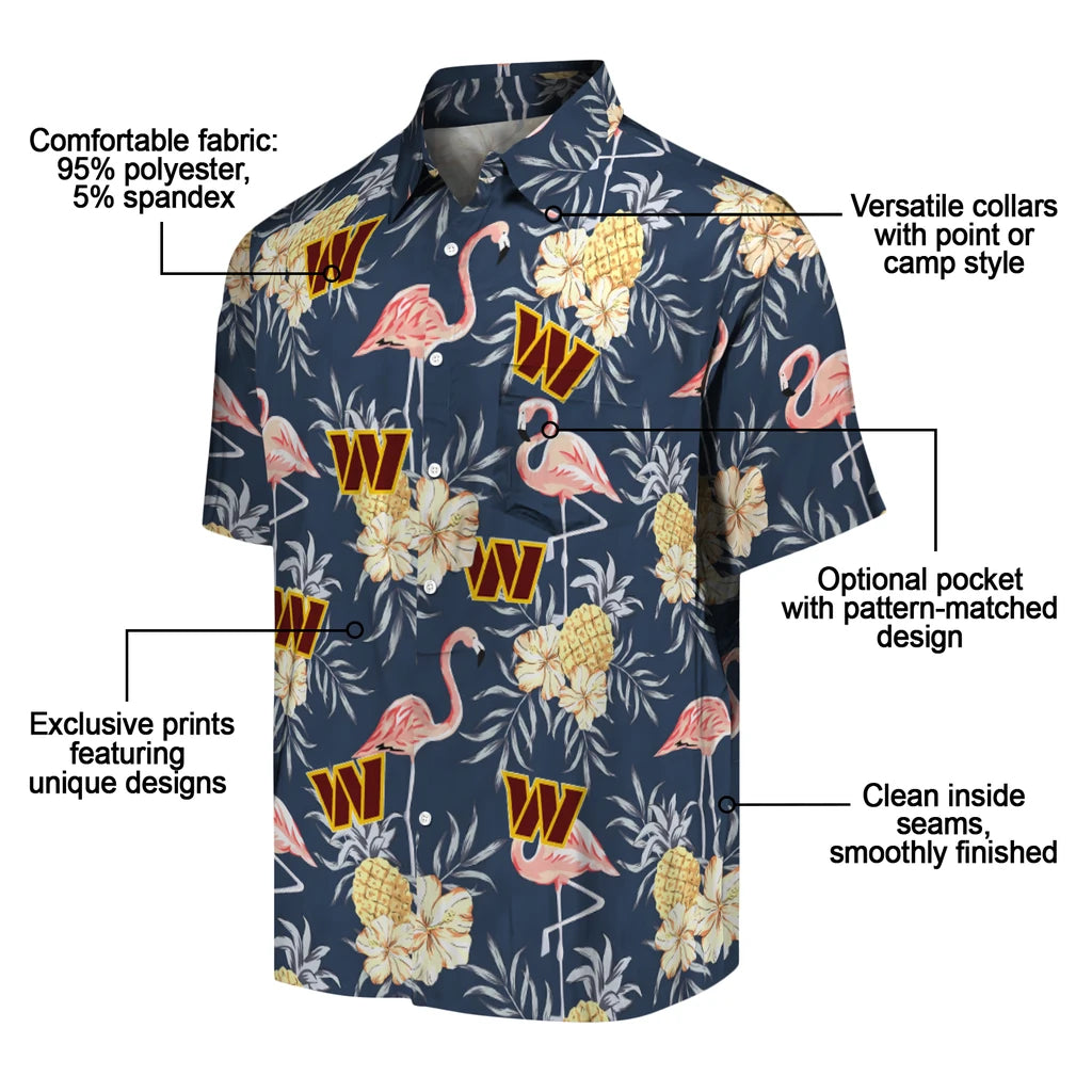 Washington Commanders Hawaiian Shirt - Flamingo Hibiscus | Moonbestprint