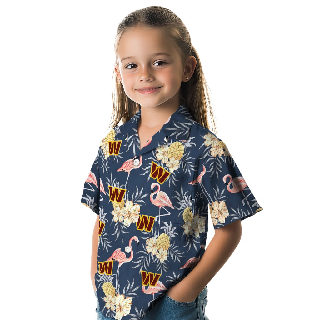 Washington Commanders Hawaiian Shirt - Flamingo Hibiscus | Moonbestprint