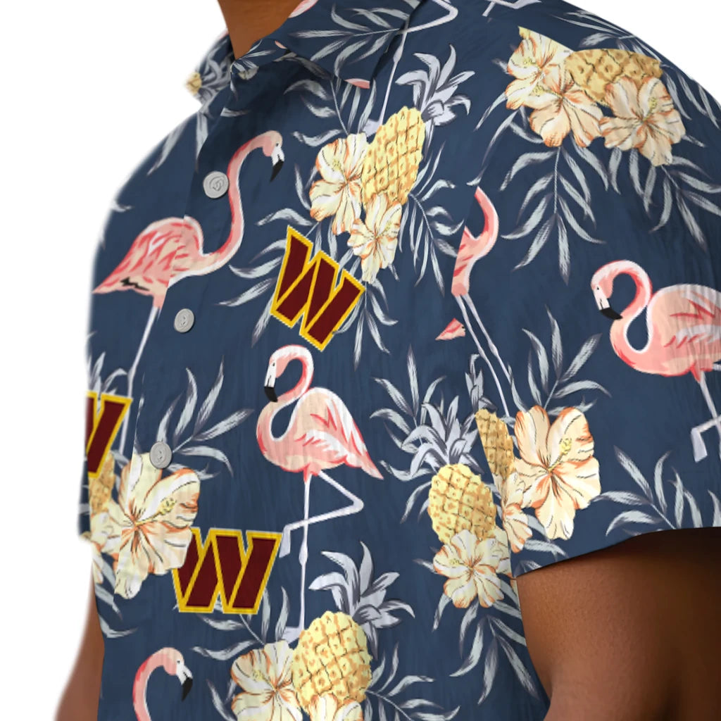 Washington Commanders Hawaiian Shirt - Flamingo Hibiscus | Moonbestprint