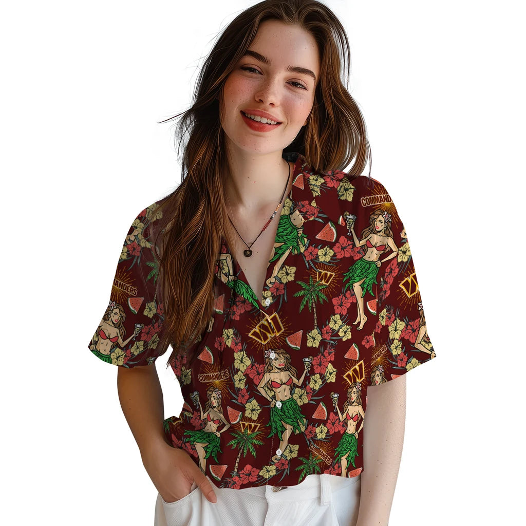 Washington Commanders Hawaiian Shirt - Hawaiian Girls Design | Moonbestprint