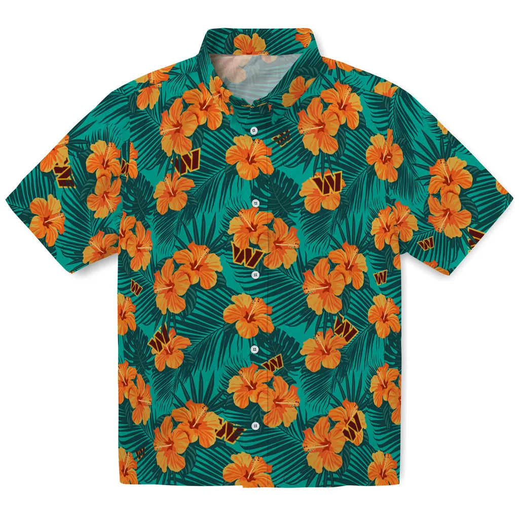 Washington Commanders Hawaiian Shirt - Hibiscus and Palm Leaves | Moonbestprint