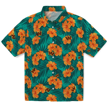 Washington Commanders Hawaiian Shirt - Hibiscus and Palm Leaves | Moonbestprint