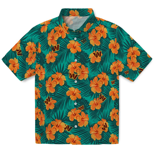 Washington Commanders Hawaiian Shirt - Hibiscus and Palm Leaves | Moonbestprint