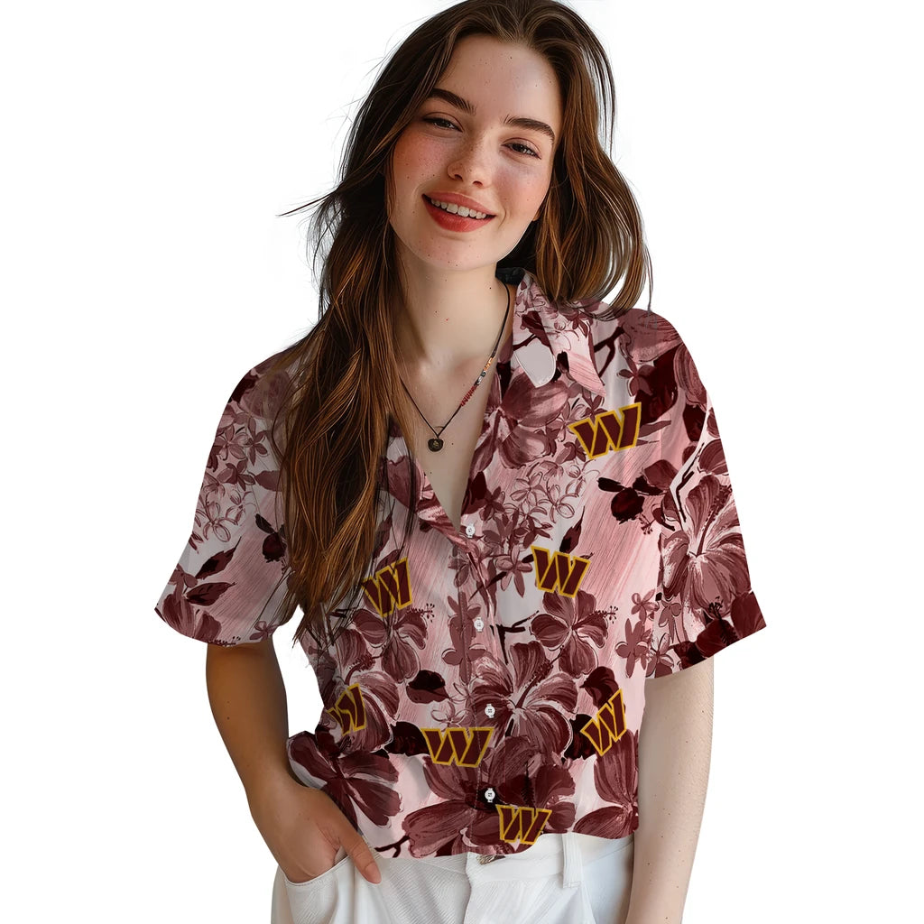 Washington Commanders Hawaiian Shirt - Hibiscus Arrangement | Moonbestprint