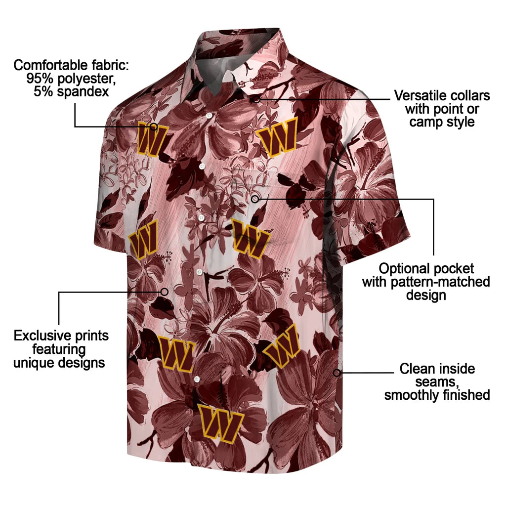 Washington Commanders Hawaiian Shirt - Hibiscus Arrangement | Moonbestprint