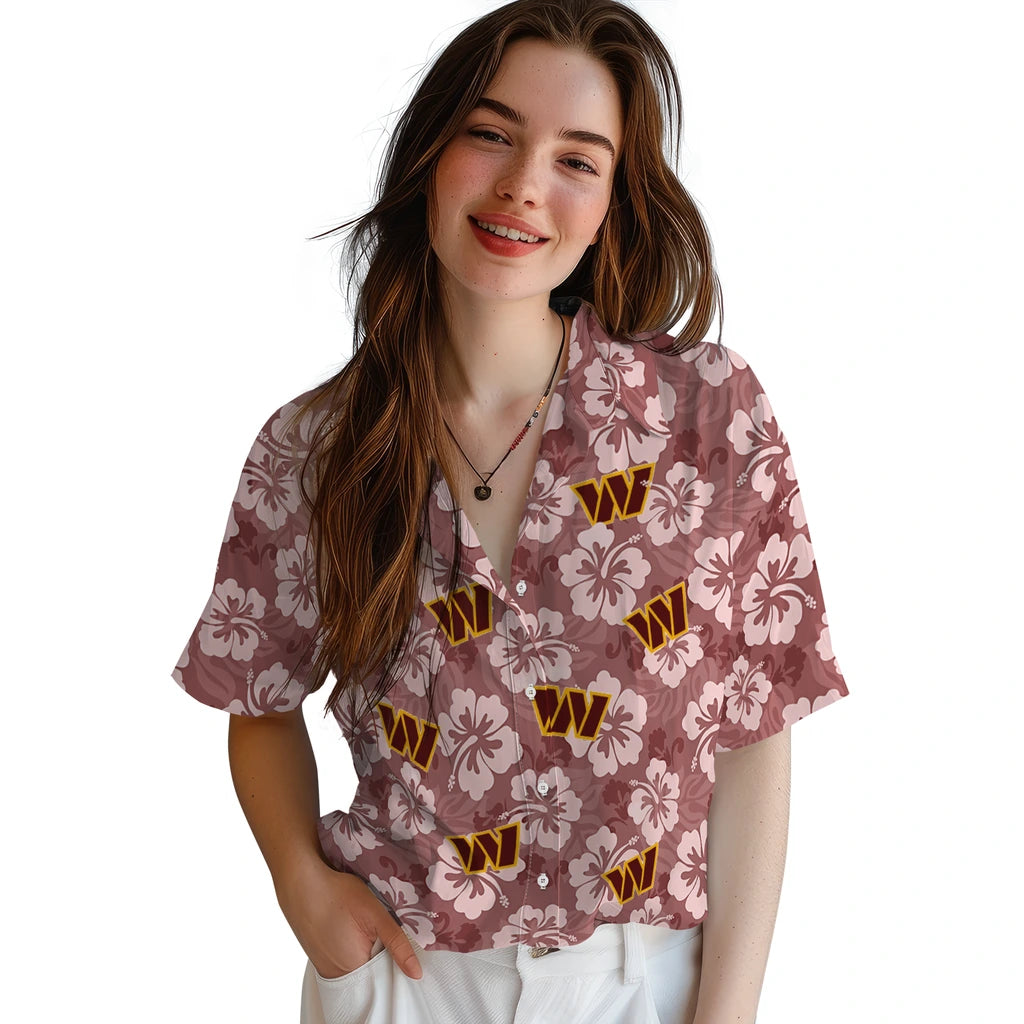 Washington Commanders Hawaiian Shirt - Hibiscus Cluster | Moonbestprint