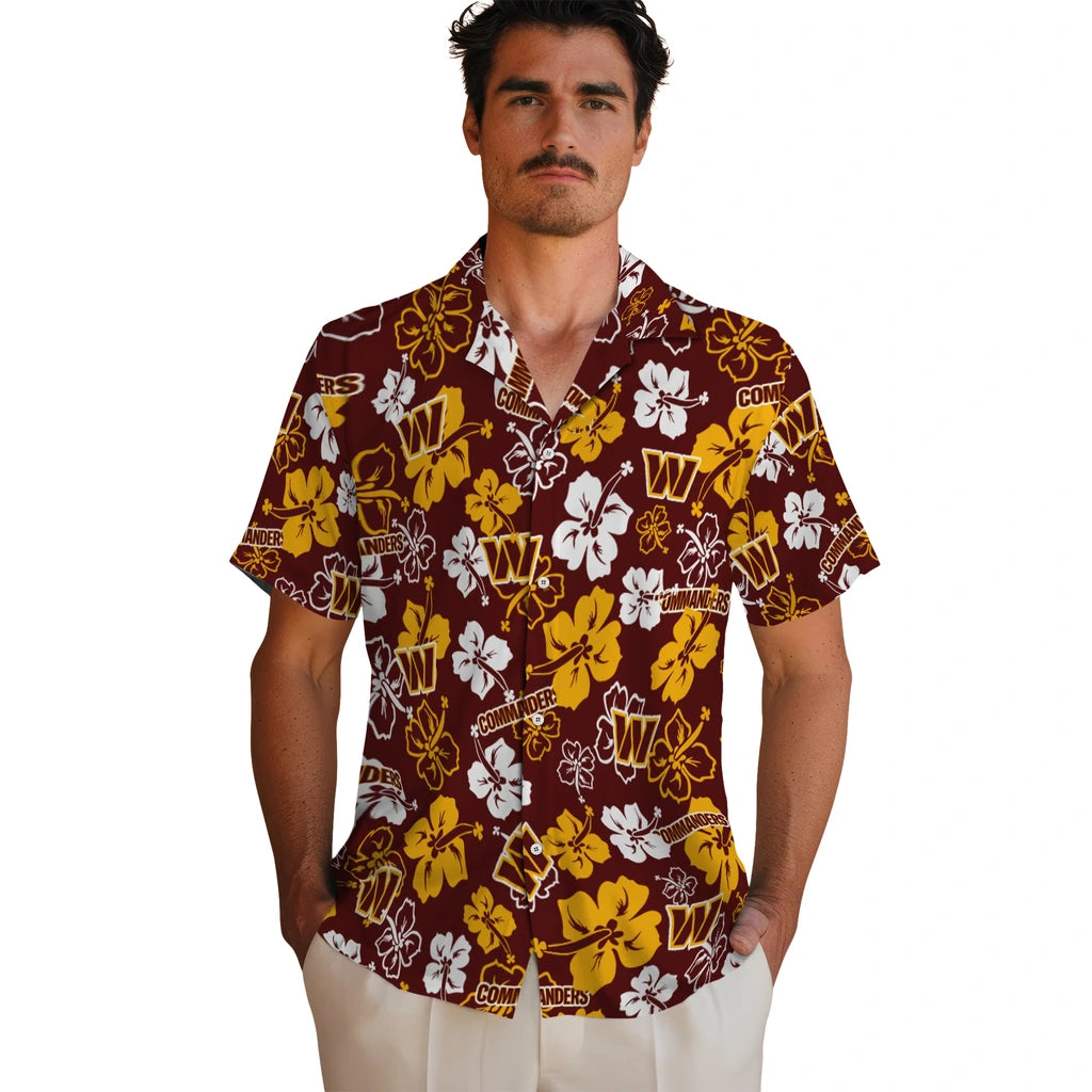 Washington Commanders Hawaiian Shirt - Hibiscus Flower Design | Moonbestprint