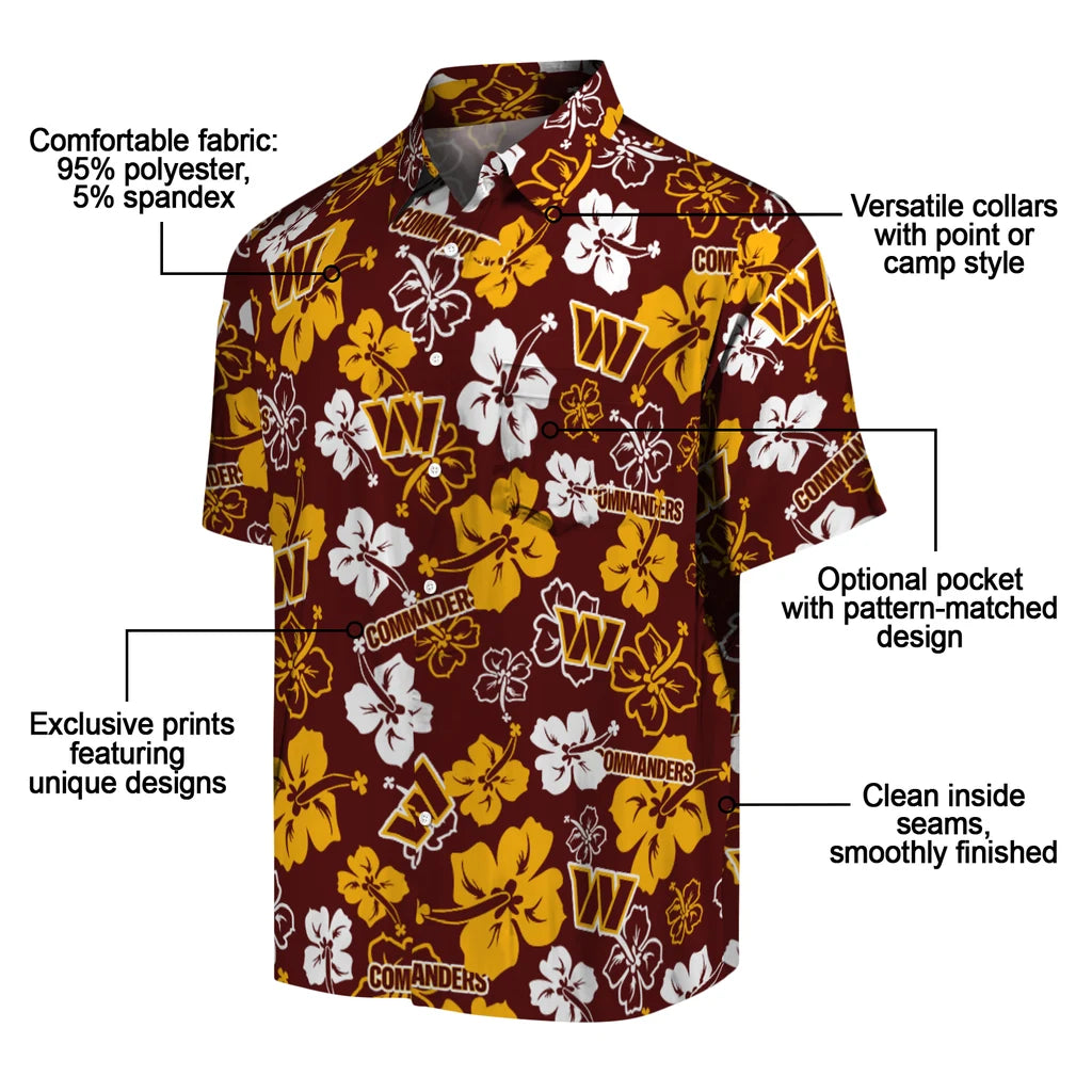Washington Commanders Hawaiian Shirt - Hibiscus Flower Design | Moonbestprint