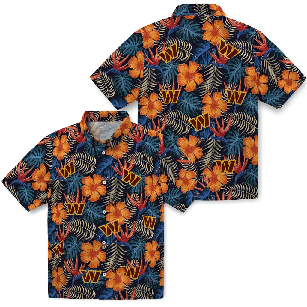 Washington Commanders Hawaiian Shirt - Hibiscus Foliage | Moonbestprint