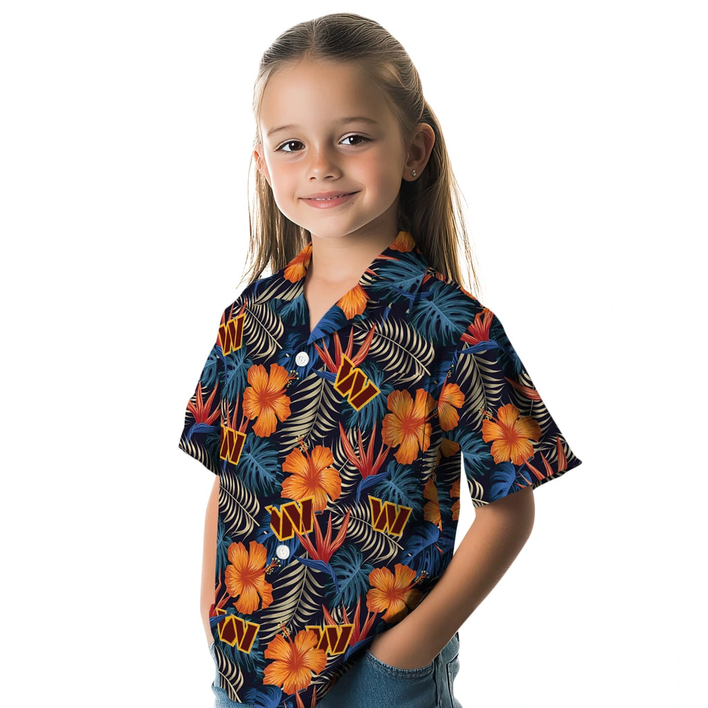 Washington Commanders Hawaiian Shirt - Hibiscus Foliage | Moonbestprint