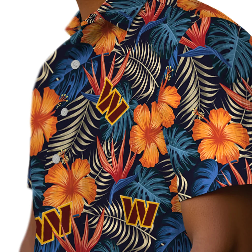 Washington Commanders Hawaiian Shirt - Hibiscus Foliage | Moonbestprint