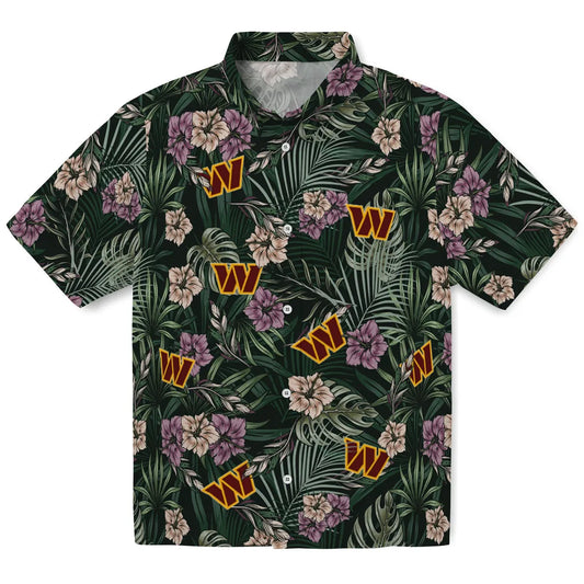Washington Commanders Hawaiian Shirt - Hibiscus Leaves Pattern | Moonbestprint