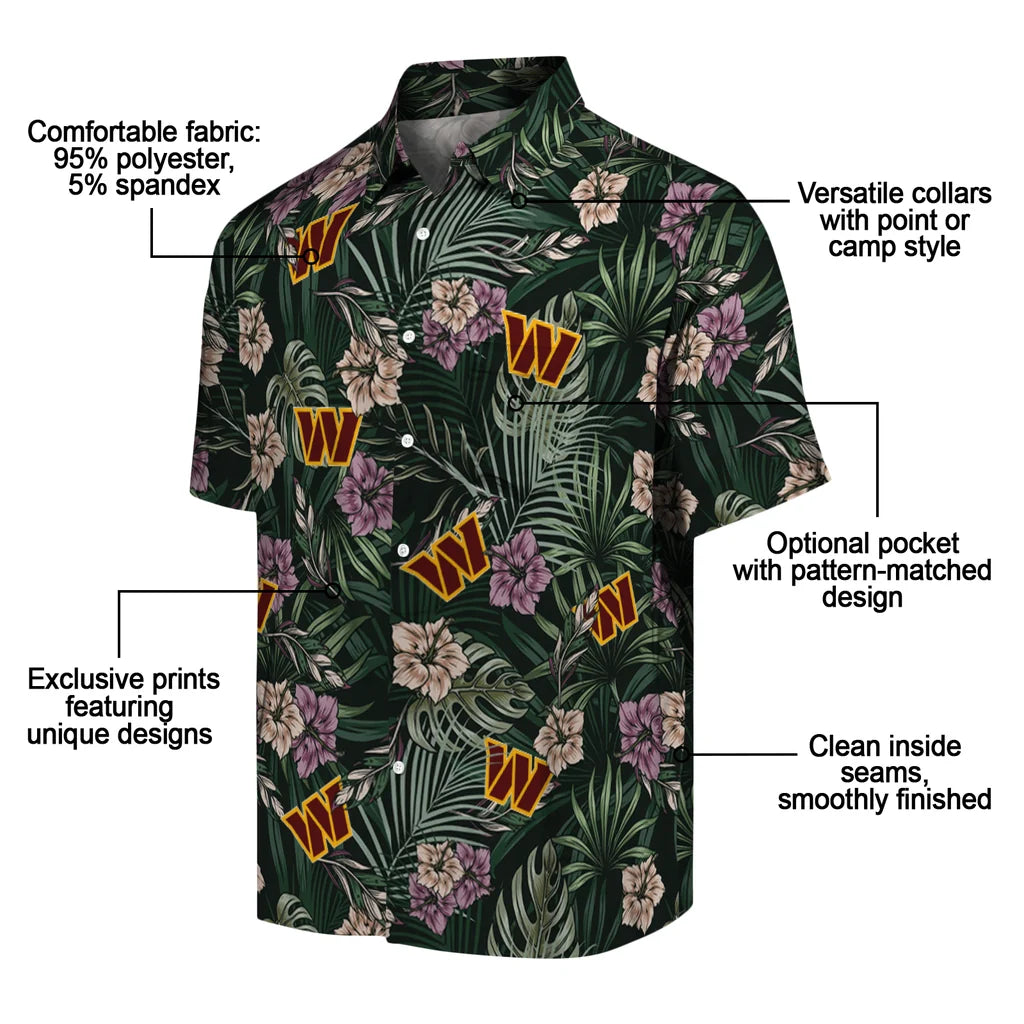Washington Commanders Hawaiian Shirt - Hibiscus Leaves Pattern | Moonbestprint