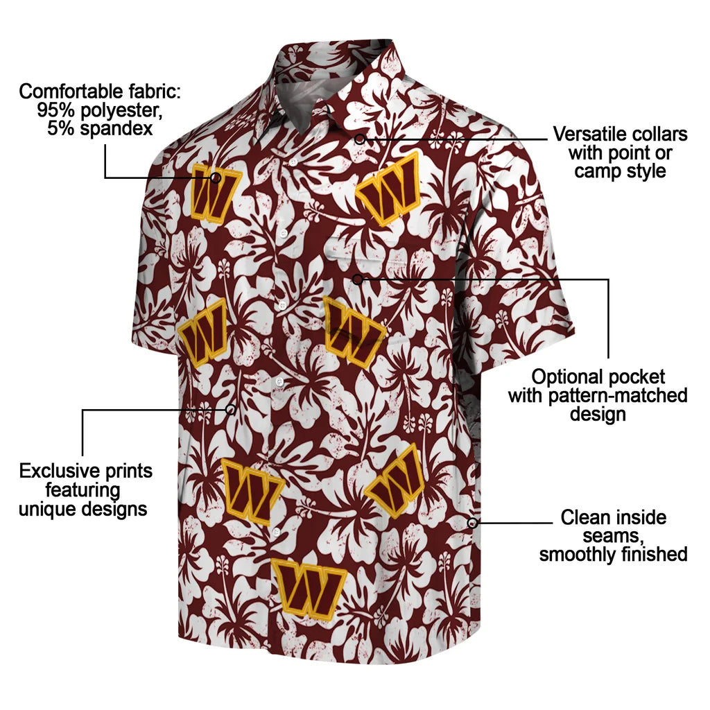 Washington Commanders Hawaiian Shirt - Hibiscus Motif | Moonbestprint