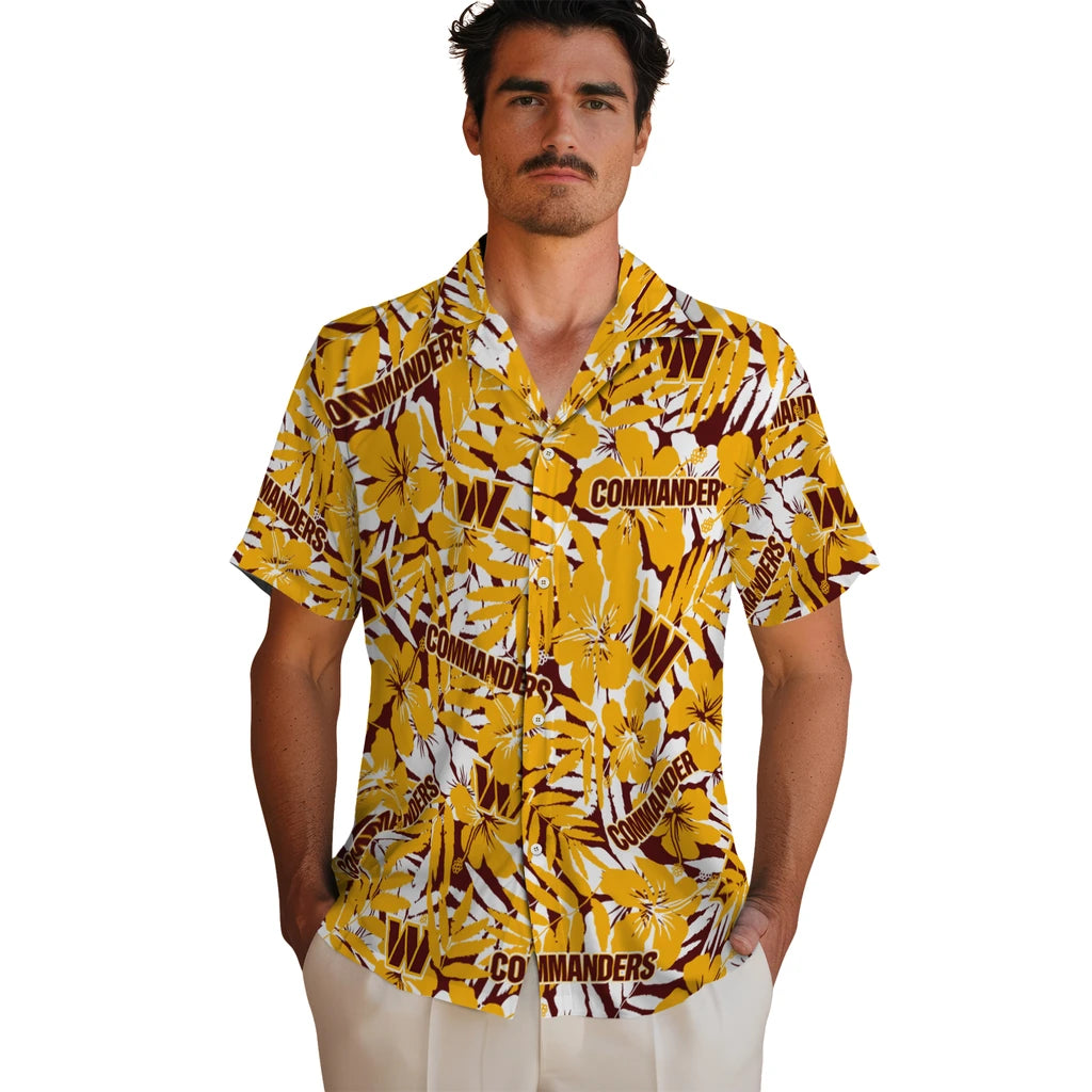 Washington Commanders Hawaiian Shirt - Hibiscus Overlay | Moonbestprint