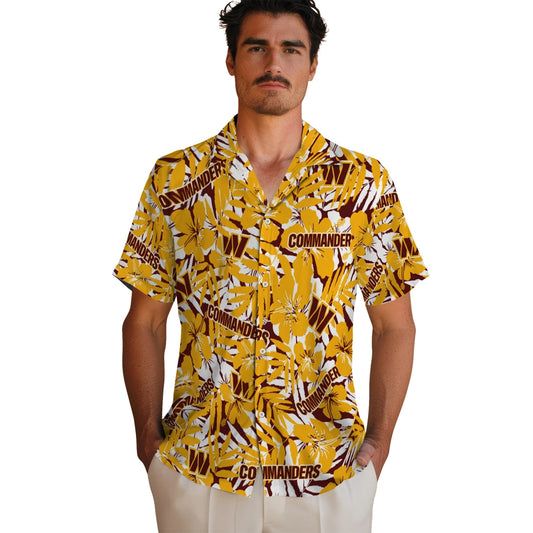 Washington Commanders Hawaiian Shirt - Hibiscus Overlay | Moonbestprint