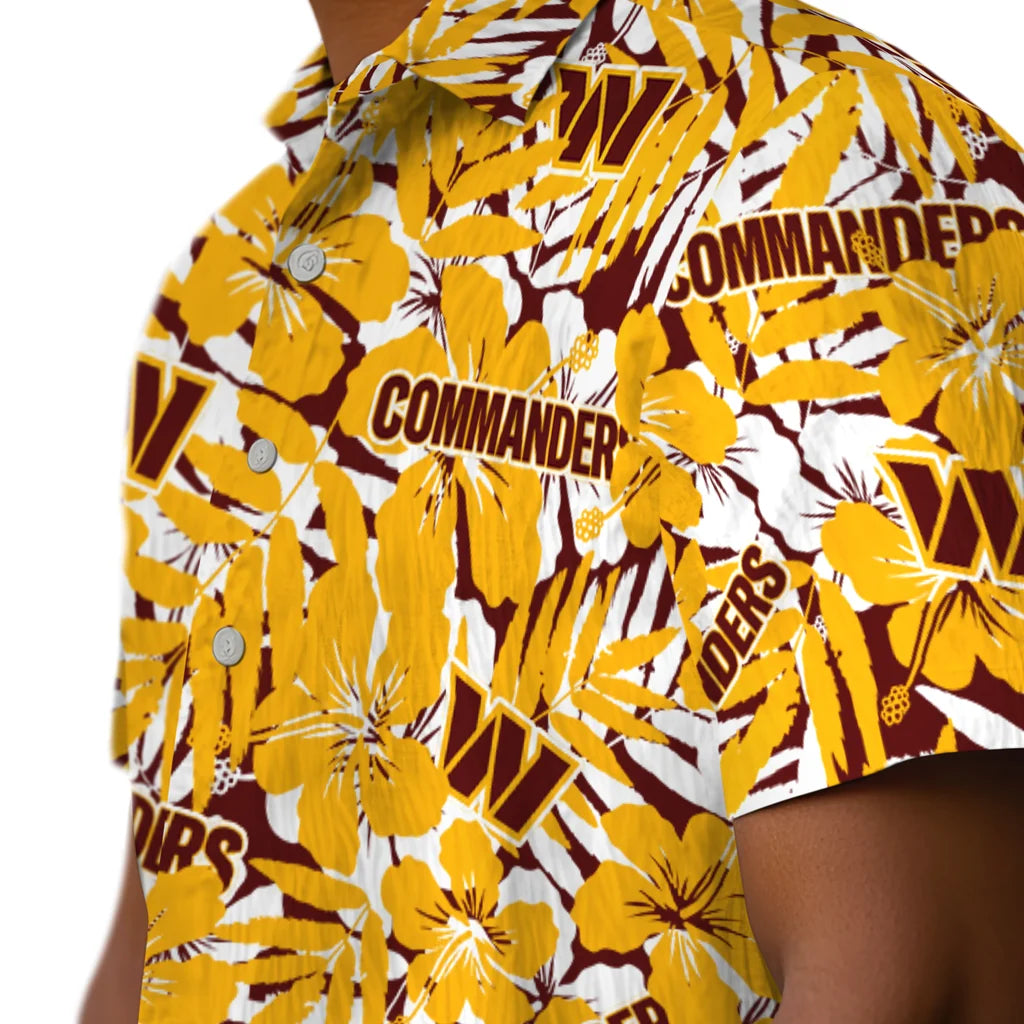Washington Commanders Hawaiian Shirt - Hibiscus Overlay | Moonbestprint