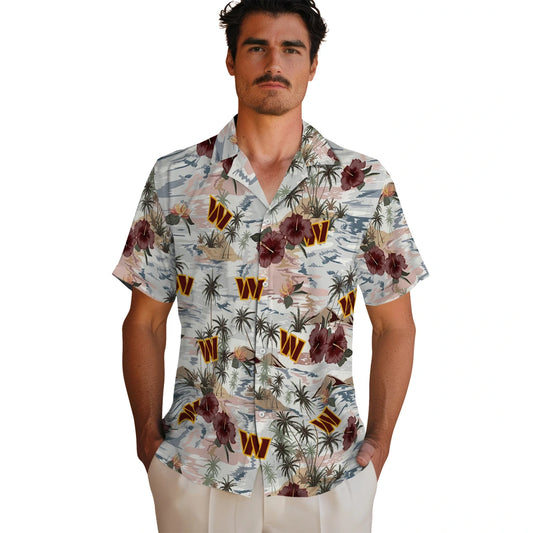 Washington Commanders Hawaiian Shirt - Hibiscus Seaside | Moonbestprint