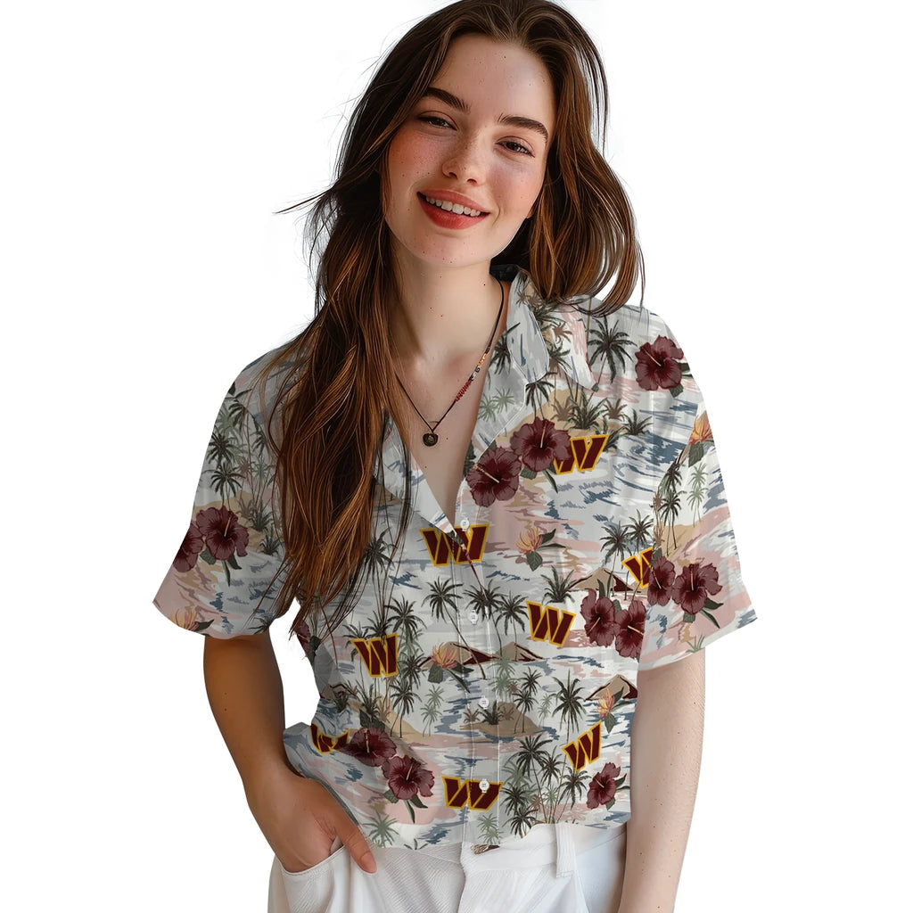 Washington Commanders Hawaiian Shirt - Hibiscus Seaside | Moonbestprint