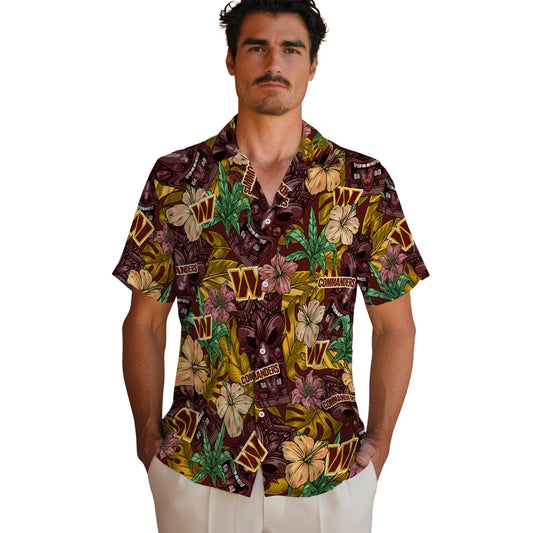 Washington Commanders Hawaiian Shirt - Hibiscus Tiki Jungle | Moonbestprint
