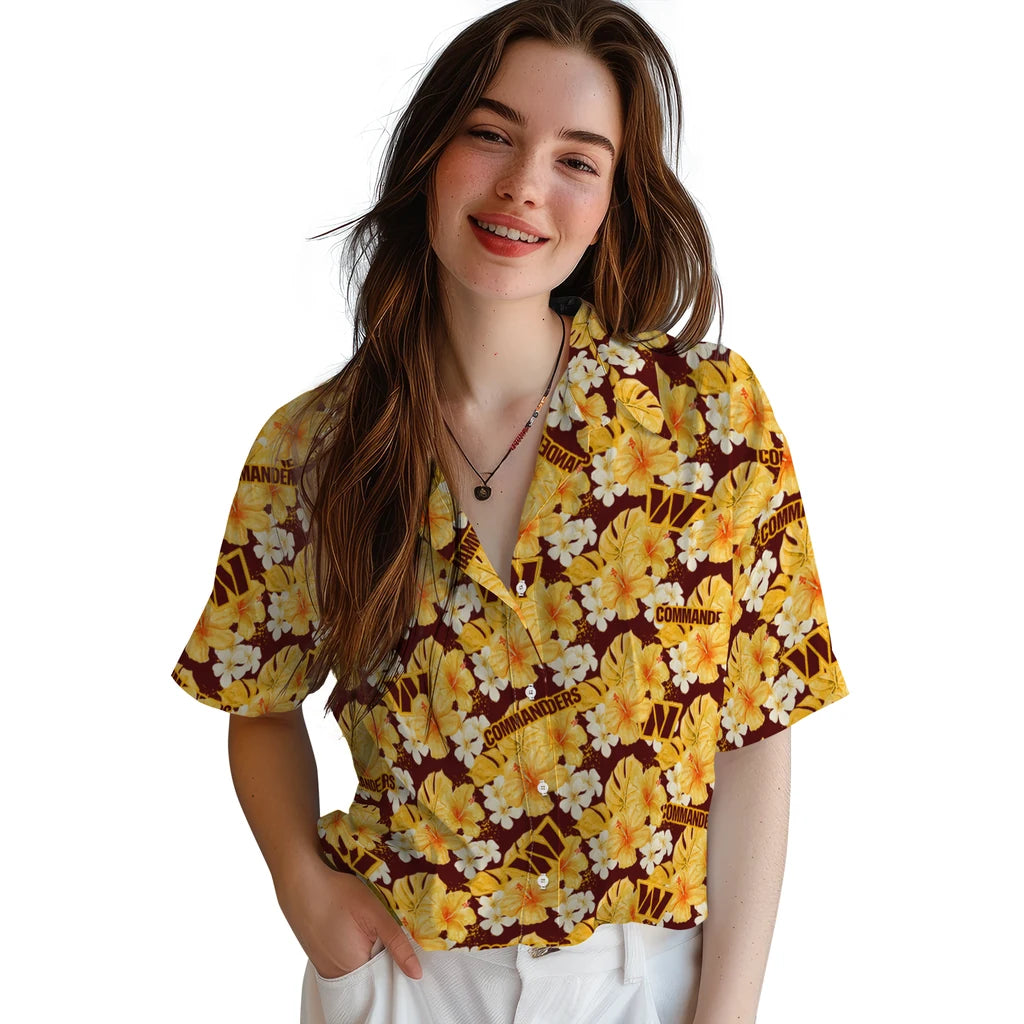 Washington Commanders Hawaiian Shirt - Hibiscus Tropics | Moonbestprint