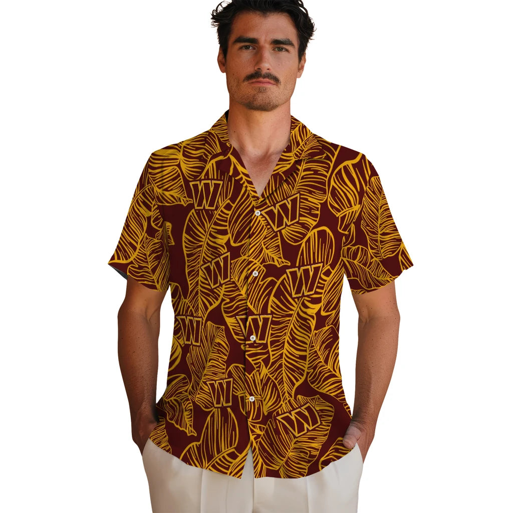Washington Commanders Hawaiian Shirt - Leaf Outline | Moonbestprint