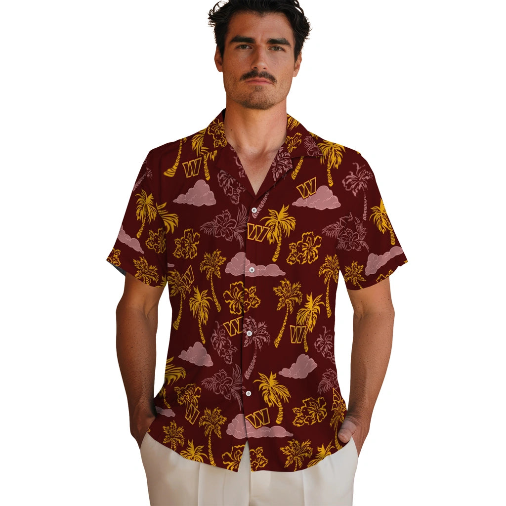 Washington Commanders Hawaiian Shirt - Palm And Clouds | Moonbestprint