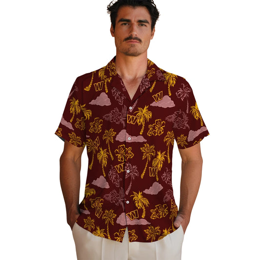 Washington Commanders Hawaiian Shirt - Palm And Clouds | Moonbestprint