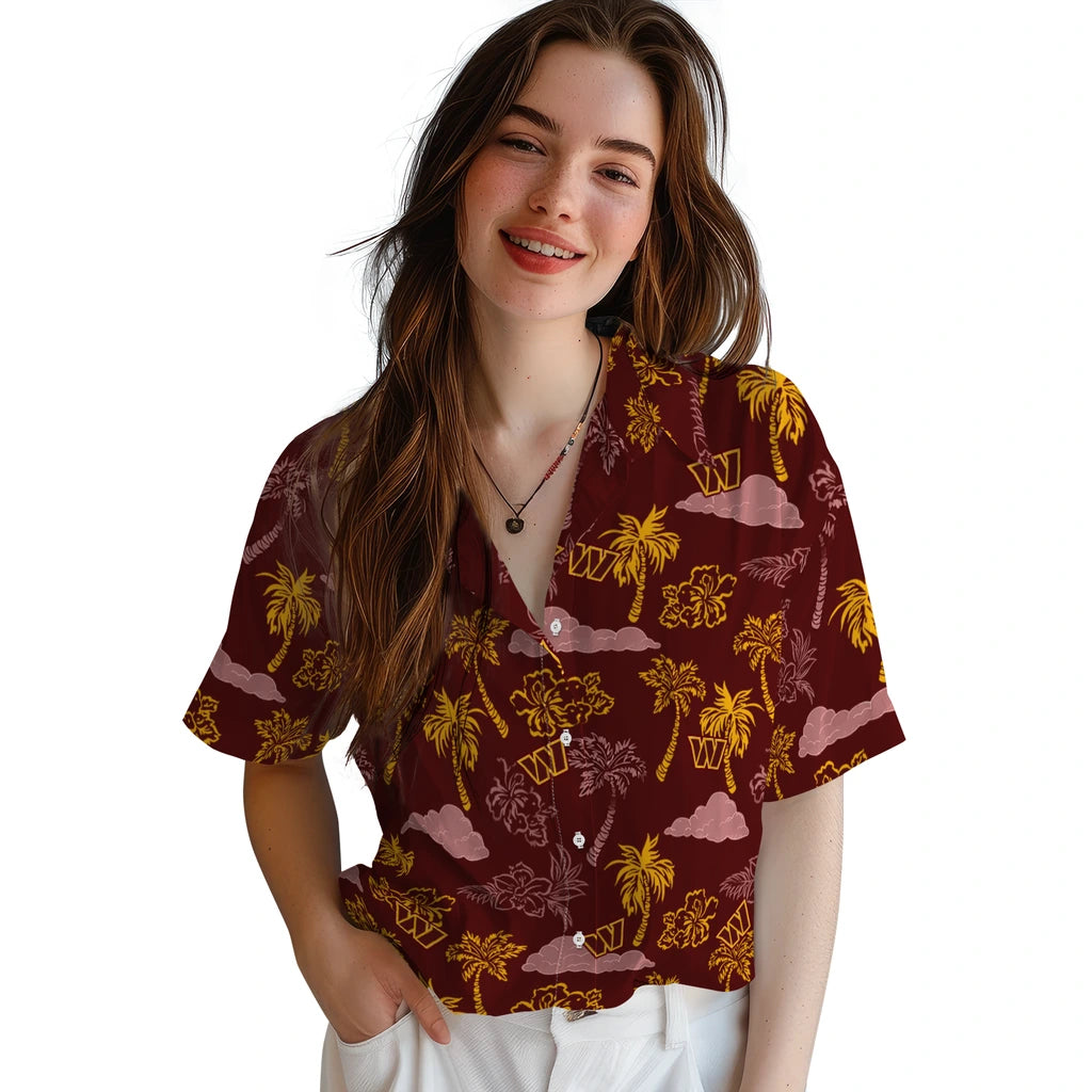 Washington Commanders Hawaiian Shirt - Palm And Clouds | Moonbestprint