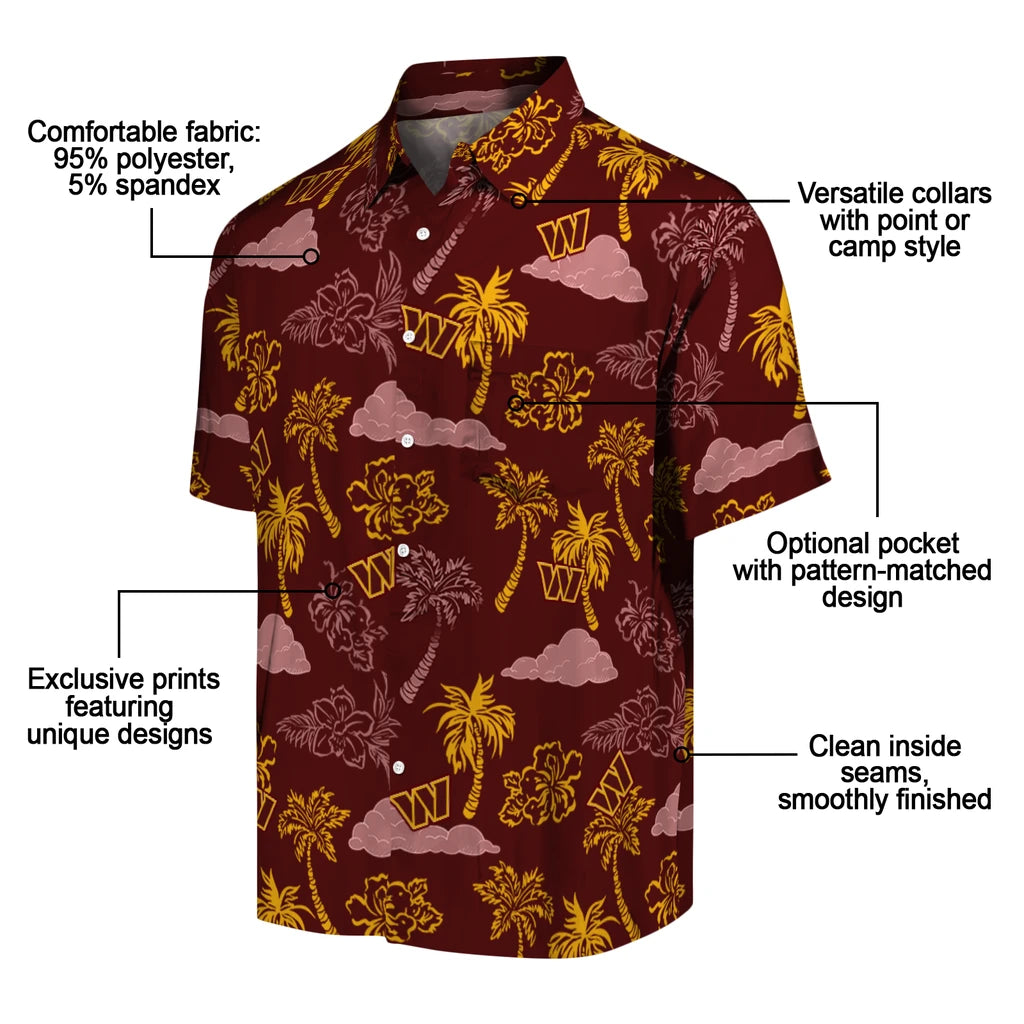 Washington Commanders Hawaiian Shirt - Palm And Clouds | Moonbestprint