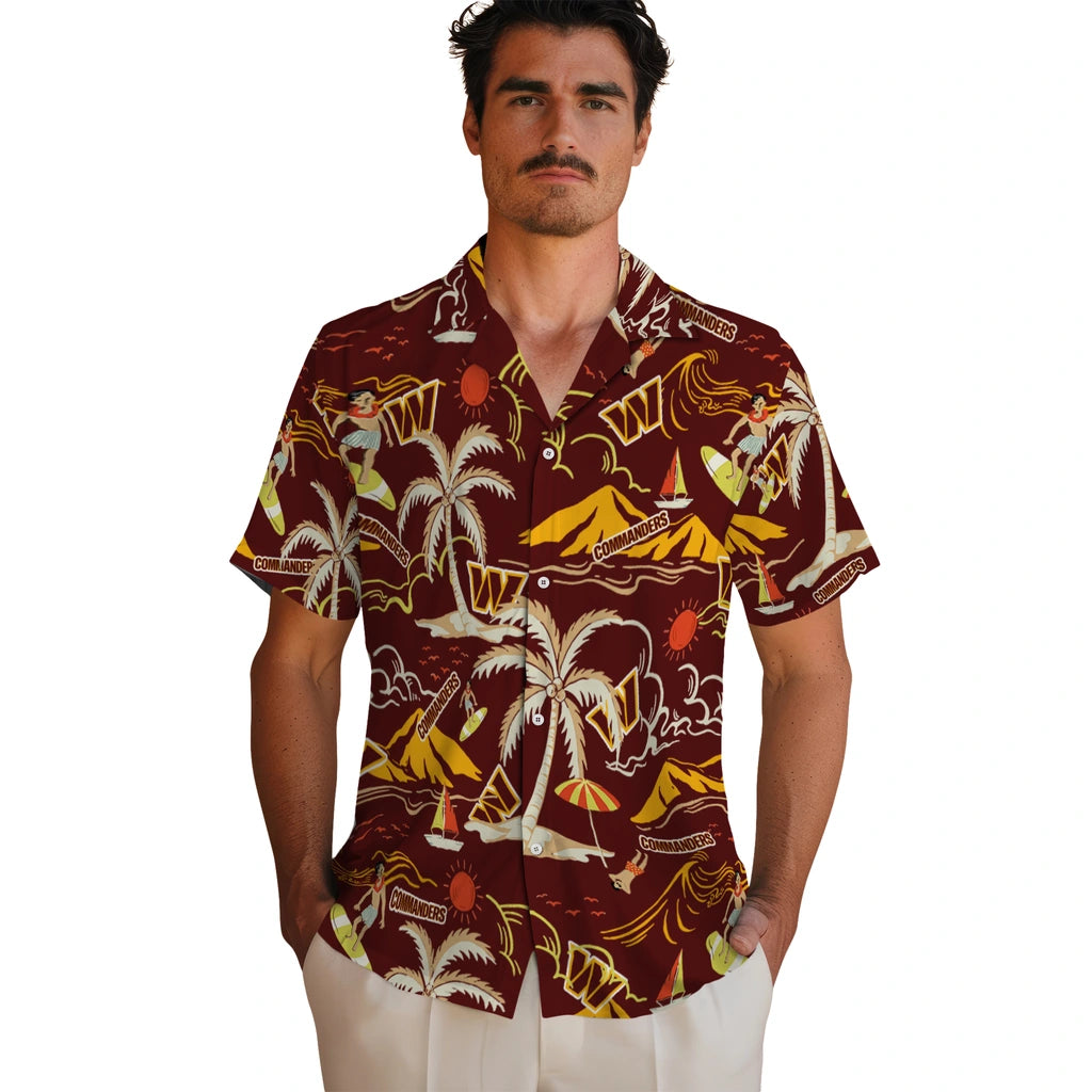 Washington Commanders Hawaiian Shirt - Palm Tree Island | Moonbestprint