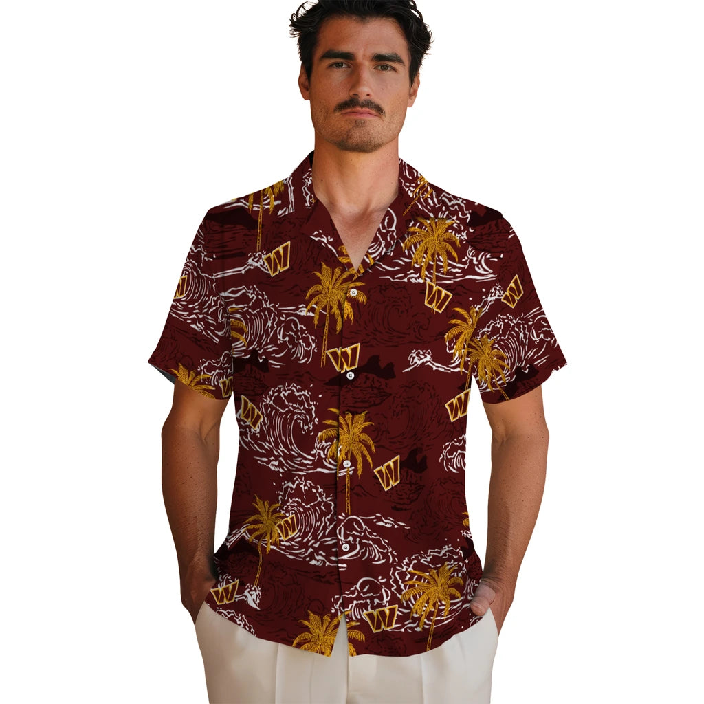 Washington Commanders Hawaiian Shirt - Wave Palm | Moonbestprint